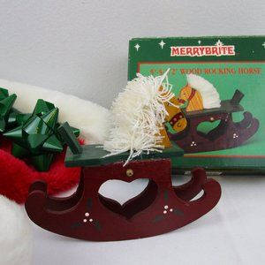 VTG Merry Brite Wood Rocking Horse Christmas Decor